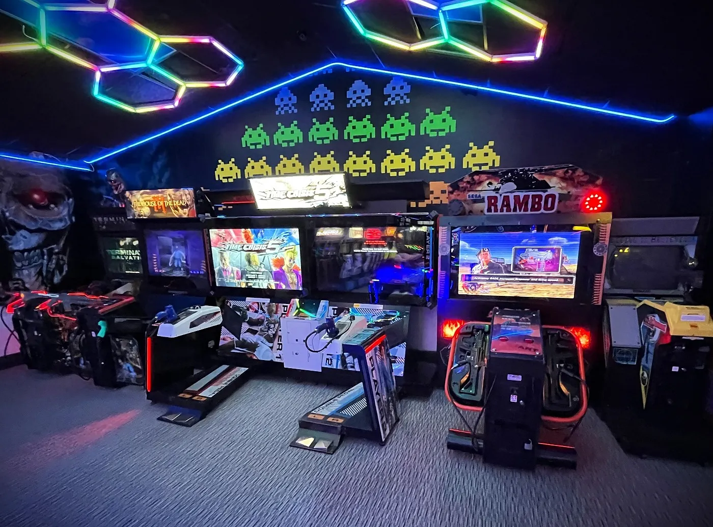 a row of classic arcade shooting games