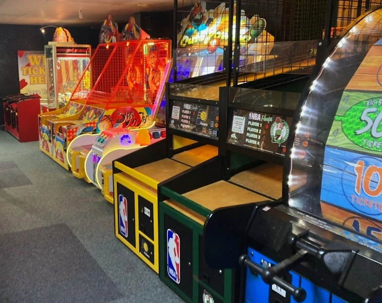 row of fairground arcade games
