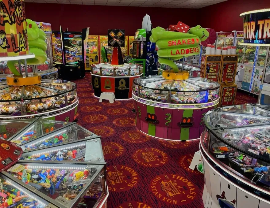 rows of classic circular coin pushers