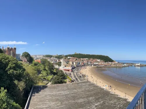 view of Scarborough south bay beach and tourist area